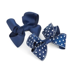 2 Pack Navy Blue White Hair Bow Girls Clips School Bows 4 Slides