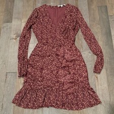 Walter Baker Size 4 Tyrus Ruffle Long Sleeve Maroon Mini Dress Cocktail Party