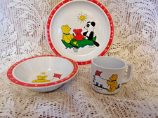 Vintage Childs Dish Set Red ABC 123 Bears At Play Selandia Pat Wong '85 Melamine