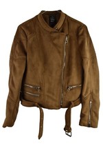 ZARA TRF braune Wildlederimitatjacke Größe XS Damen durchgehender Reißverschluss Biker Oberbekleidung