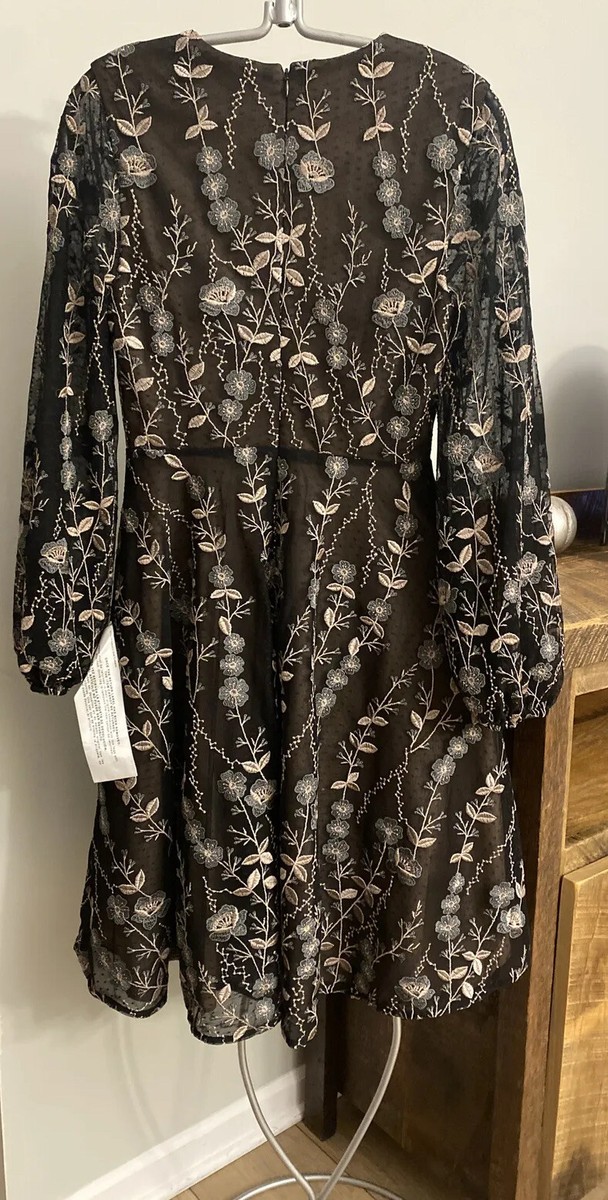 Dress The Population Black Label Sabrina Floral Embroidered Dress MSRP $298  | eBay