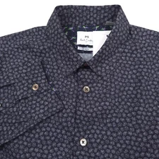 $195 PS Paul Smith Slim Fit Black Floral Long Sleeve Button Up Shirt Mens Small