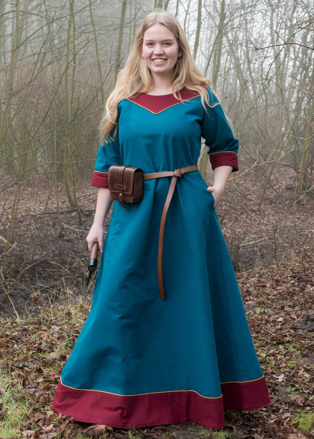 Battle-Merchant Vestido Medieval Gesine De Lona Petróleo Disfraz LARP Vikingo