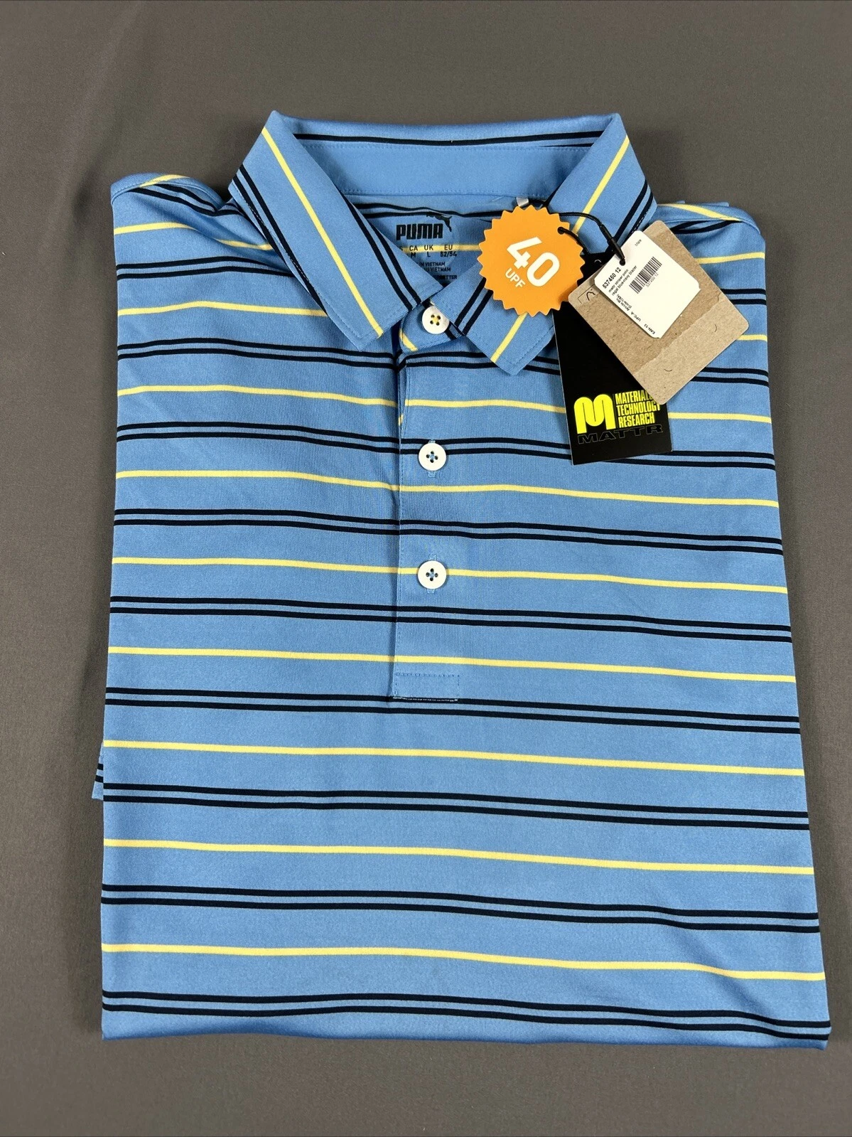 Puma Golf Shirt Polo Mattr Striper Medium Regal Blue Polyester NWT MSRP $80
