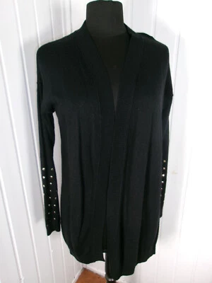 Pull long gilet sans bouton MORE &MORE 38 viscose/angora noir clous aux bras - Photo 1/4