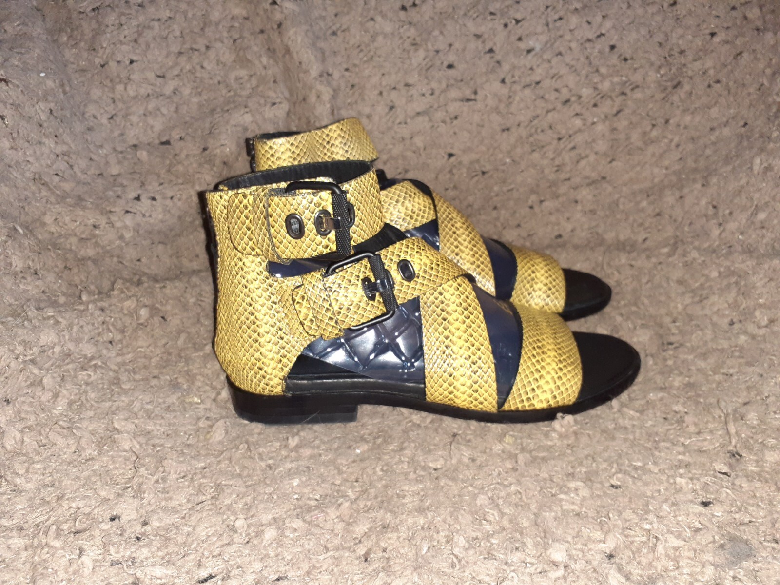 RAG & BONE-Yellow/Black Leather Python Print Sand… - image 4