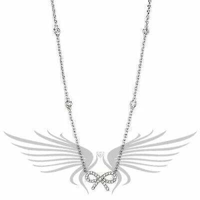 CHANEL Nastro AAA Cubic Zircon Zircone Accento Rodiato Ciondolo con Catena 16" 3W409