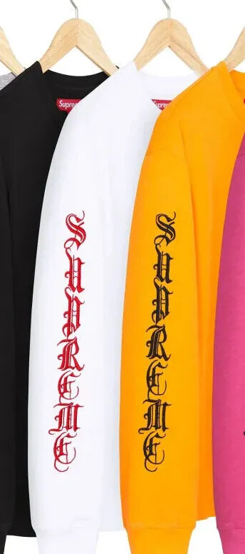 Supreme Old English L/S Top Heather Grey Pink Orange White Supreme Old English L/S Top Heather Grey Pink Orange White