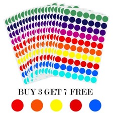 ANY SIZE Coloured Dot Stickers Round Spot Circles Dots Labels Buy 3 Get 7 Free