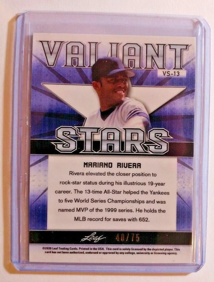 2020 LEAF BEST OF SPORTS VALIANT STARS MARIANO RIVERA 40/75 - Image 2 of 2