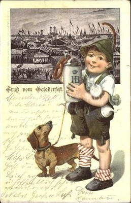 Dachshund Dachshund Teckel dogs dogs Chiens Cani Oktoberfest child beer mug pretzel 
