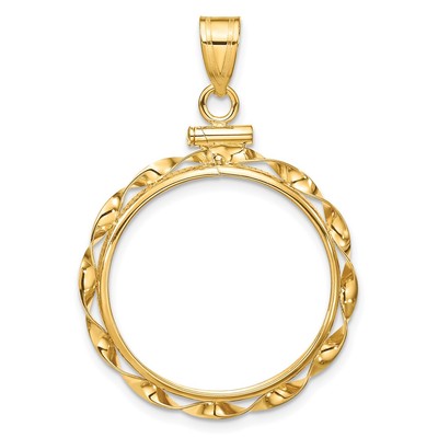 10k Gelbgold handverdrehtes Band 22,0mm x 1,9mm Schraubverschluss Münze Einfassung Anhänger