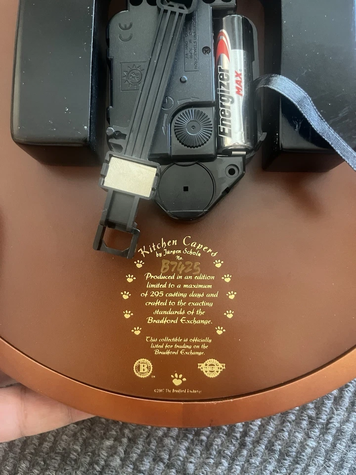 Bradford Exchange Kitchen Capers Relógio de Parede Colher de Madeira Pêndulo Gato LIMITADO 2007 - Imagem 4 de 4