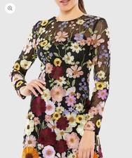 Mac Duggal Size 4 Black Floral Appliqu Long Sleeve Cocktail Dress NWT