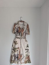 Women's One Size Midi Shirt Dress Button Front Belted Giraffe Animal Print