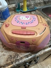 Hello Kitty HK22 Boombox AM/FM CD Cassette, Pink/Beige, Headphone Jack