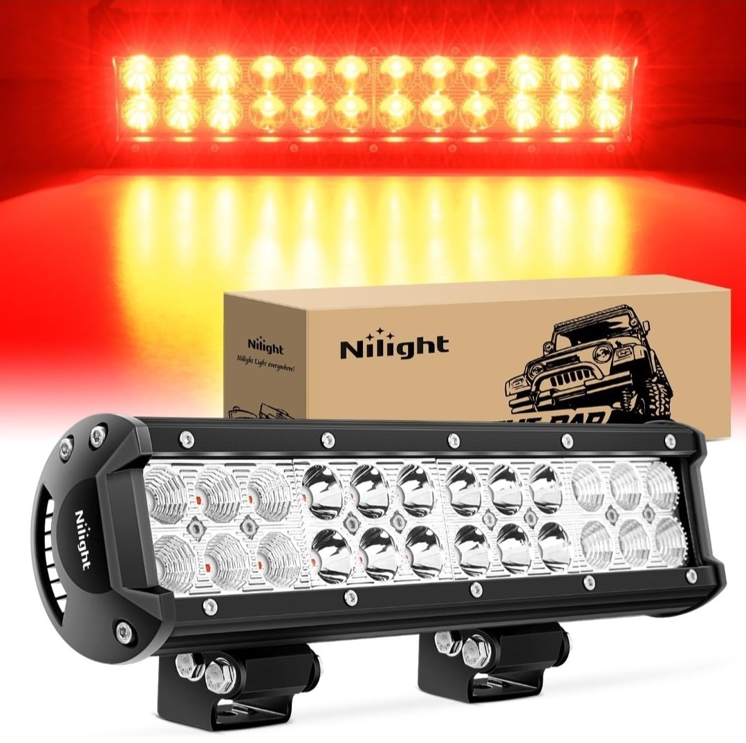 LED Light Bar 12 Inch 72W Spot Flood Combo Red Beam Off Road Lights -Red