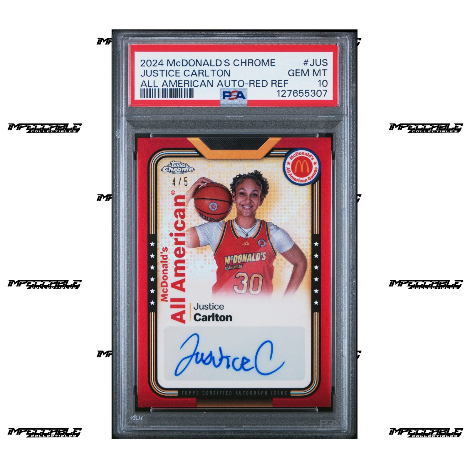 2024 Topps McDonald's A/A - Red #IML-JUS Justice Carlton Rookie Auto /5 PSA 10