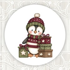 Christmas Penguin with Gift Stacks Whimsy Stickers Round Matte Labels Seals