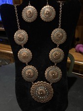 Western Style Necklace Copper And Silver Conchos With Matching Earrings