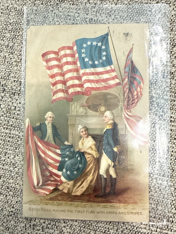 Betsy Ross Making the First Flag, July 4th Patriotic Embossed ART Postcar