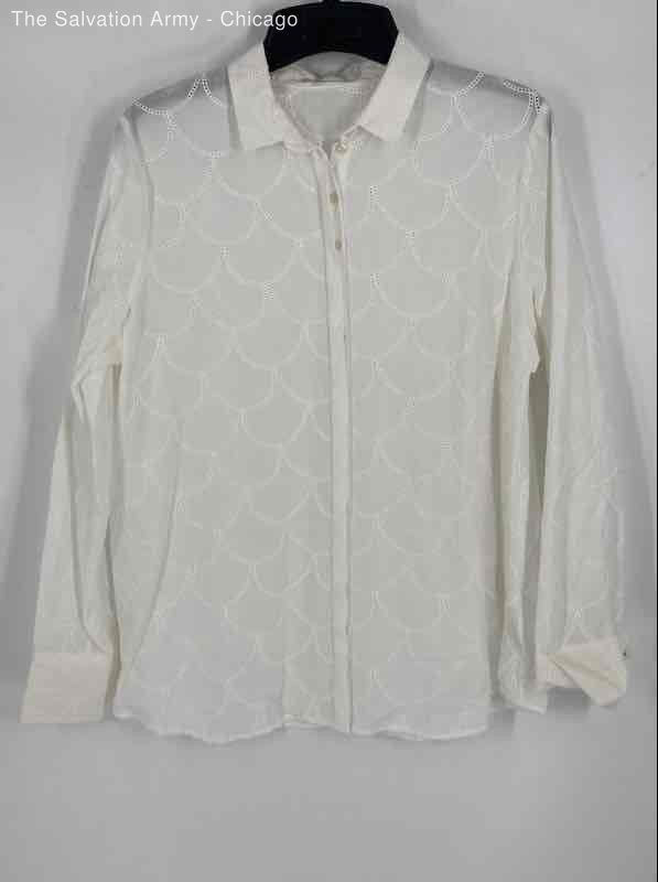 Anne Fontaine Womens White Geometric Cotton Eyelet Button-Up Shirt Size 46