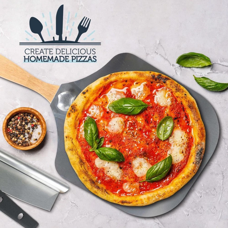 Sartenes para macetas metal cáscara de pizza 12x14 pulgadas paleta de pizza plegable con cortador basculante ☋ Foto 3 de 4