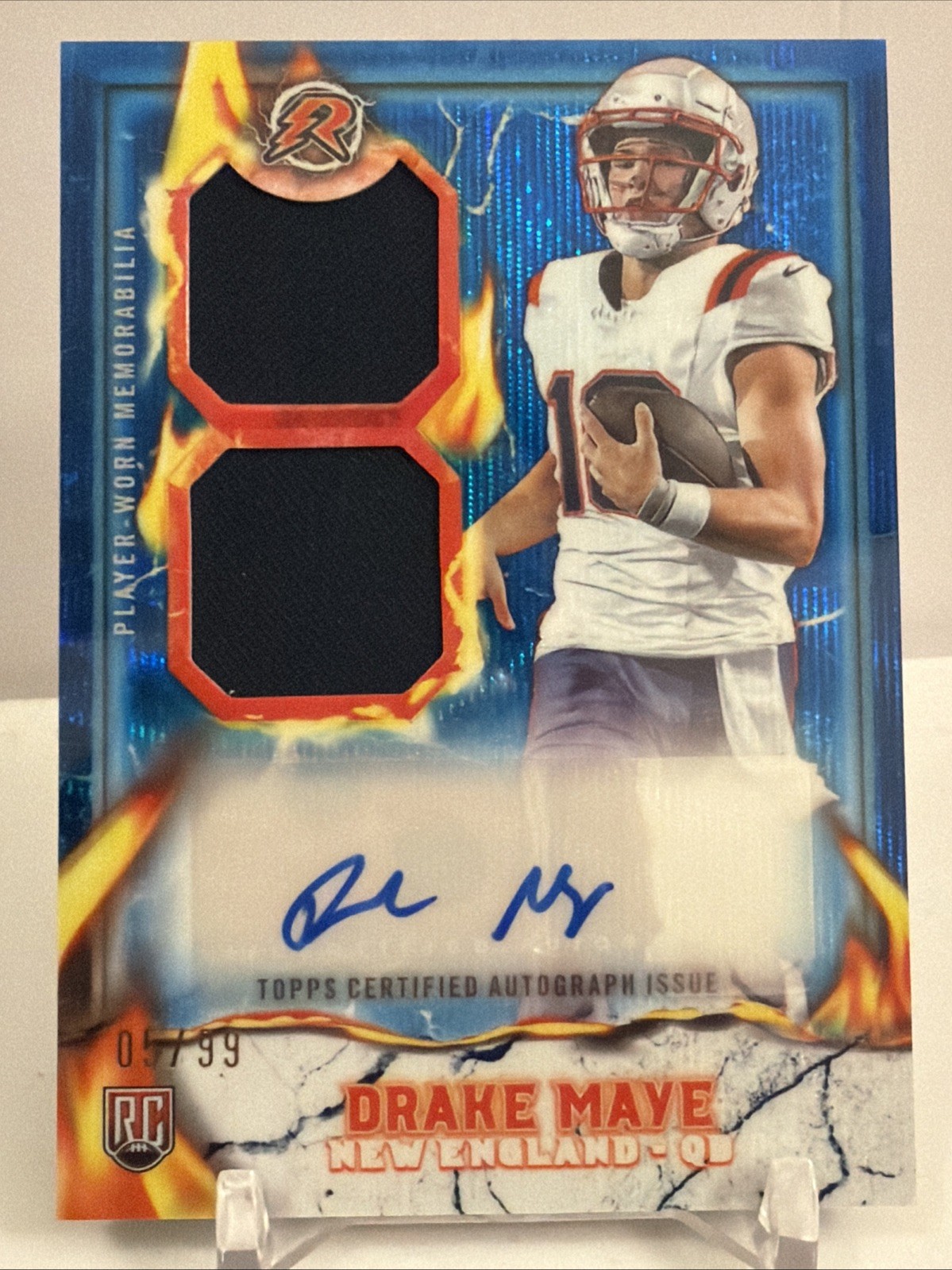 DRAKE MAYE 2024 TOPPS RESURGENCE FOOTBALL IGNITE RC PATCH AUTO BLUE #/99 🔥📈