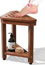 Shower Foot Rest 15 In, Acacia Shower Stool for Shaving Legs,Corner Bath Shower