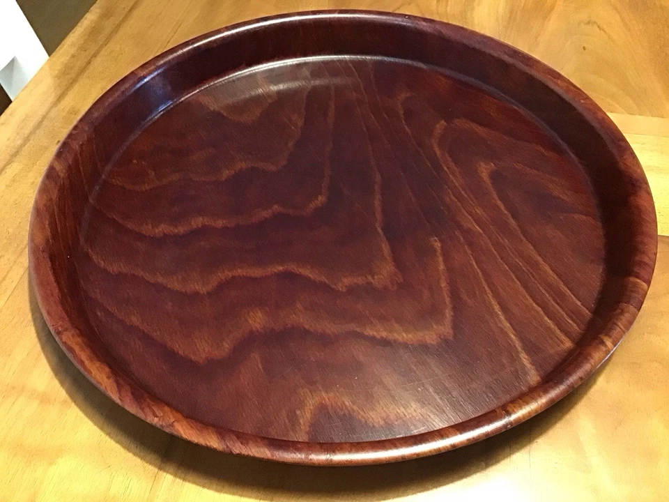 Vintage Tablett Gastrotablett rund Gerling Holz Gerlinol mit hohem Rand - Bild 2 von 4