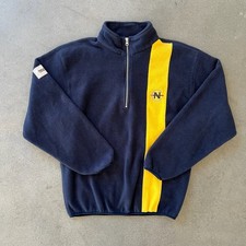 Vintage Nautica Competition Pullover Mens Medium Blue Yellow Fleece 90s USA Made