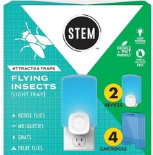 STEM Indoor Fruit Fly  Light Trap,  2 Pack Plug-ins and 4 Cartridge Starter Kit