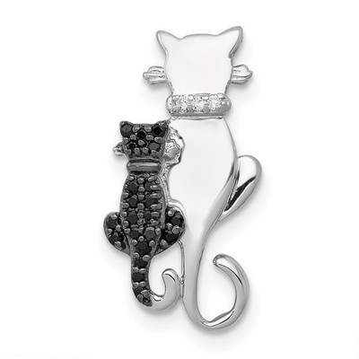 14k Weißgold schwarz und weiß Diamant große und kleine Katzen Kette Plättchen Halskette