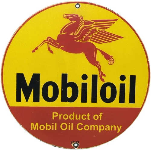 VINTAGE MOBILOIL PORCELAIN SIGN DEALERSHIP GAS STATION MOBIL MOTOR OIL PEGGY