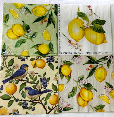 SO PRETTY BRIGHT LEMON DESIGNS ~ 4 Individual Paper Luncheon Decoupage Napkins