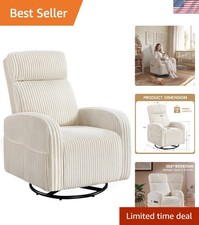 Nursery Glider Chair Swivel Rocking Armchair with Pockets Beige