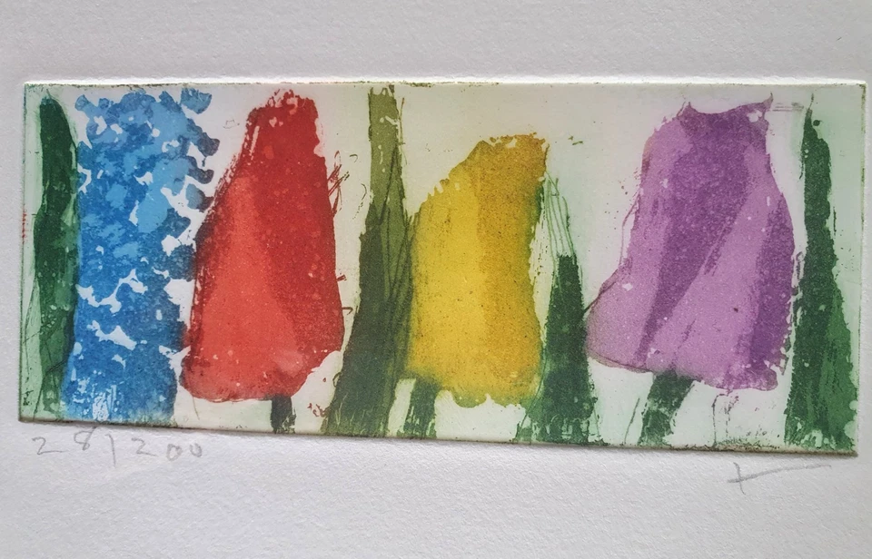 Klaus Fußmann Farbradierung Vergissmeinnicht/Tulpen, TOP ZUSTAND!! - Bild 3 von 4