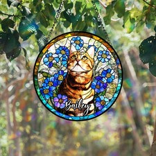 Custom Cat Stained Glass Suncatcher, Pet Memorial Gift, Cat Loss Keepsake