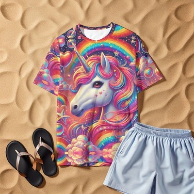 Neon Rainbow Unicorn Tee Shirt T-shirt Techno Unisex Pastel Psychedelic Trippy