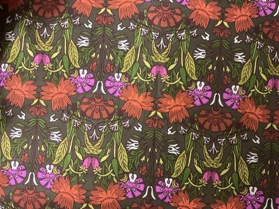 Hanging Gardens ll Fabric By M Liss 2 Yards Orange Hot Pink Olive Green White