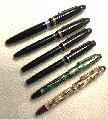 6 X Vintage Kolbenfüllhalter (1940er 60er)   Geha, Zelluloid   Funktionsfähig