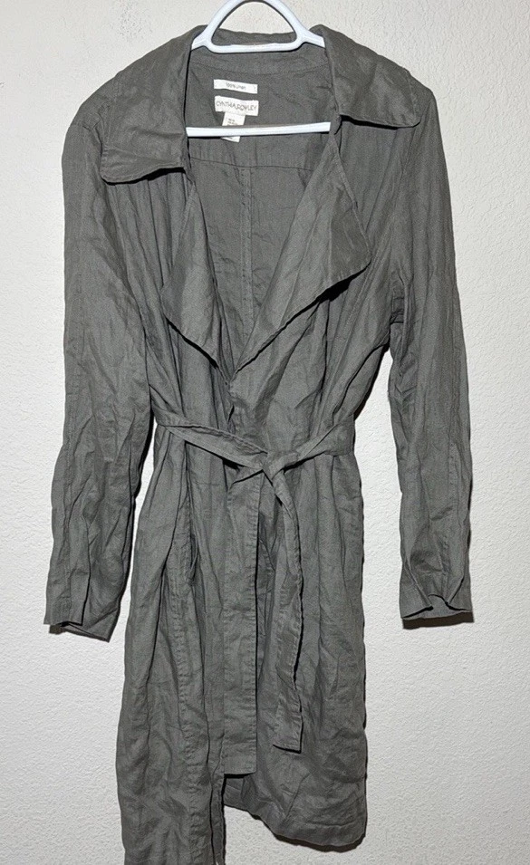Cynthia Rowley XL Linen Jacket Belted Duster Trench Coat Sage Green - Image 4 of 4