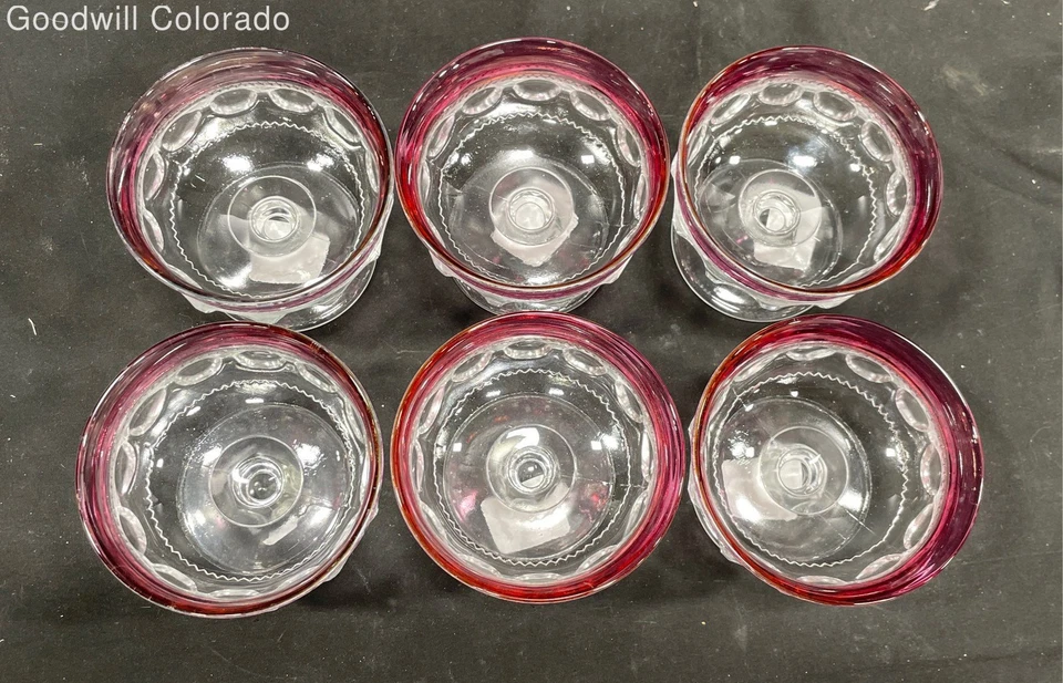 Indiana Glass Ruby Flash Kings Crown Thumbprint Dessert Cups 6pc Set - Image 3 of 4