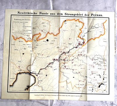 Neolithic Finds Map Pernau River (Estonia) c.1900 1913 Antique Archaeology Map