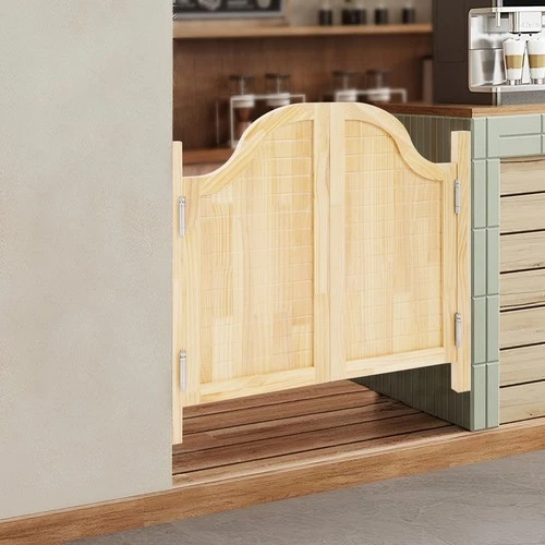 Puerta batiente de madera montada en la pared doble media puerta de café salón bar con bisagra de metal Foto 2 de 4