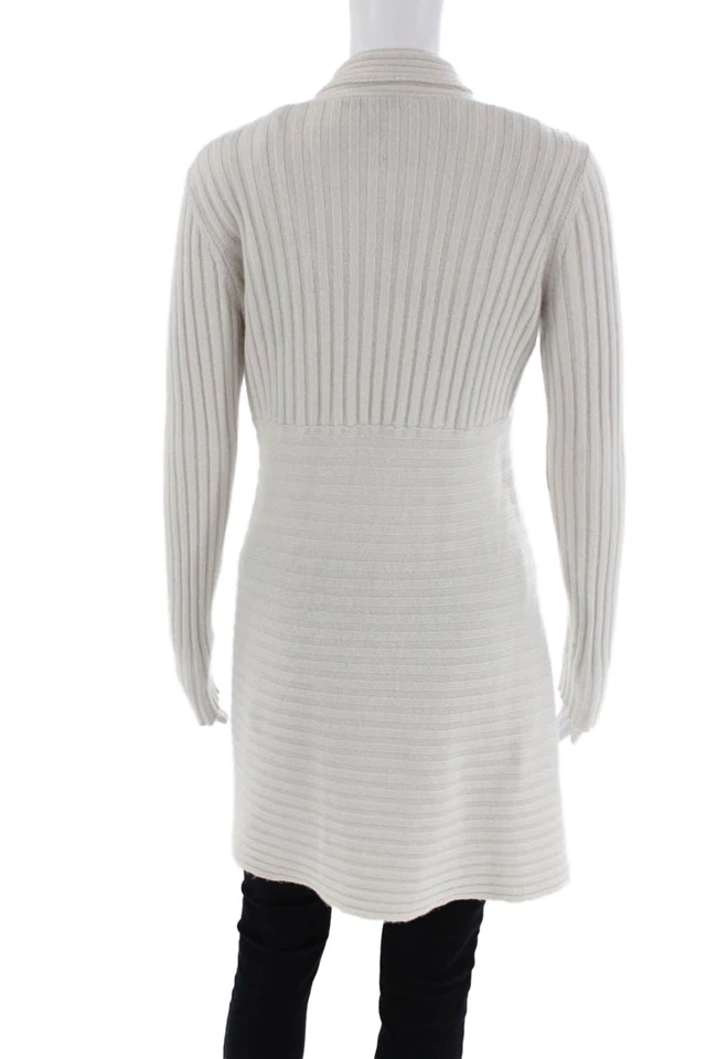 Cárdigan suéter tejido acanalado frente abierto otoño cachemir para mujer blanco talla pequeña Foto 3 de 4