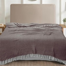 Herringbone Cotton Throw Blanket UK – Sofa, Bed & Picnic 90”x100” All-Season UK