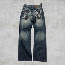 VINTAGE Y2K DEADSTOCK AKADEMIKS BASIC CRAZY EMBROIDERED POCKET JEANS DARK WASH