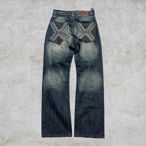 VINTAGE Y2K DEADSTOCK AKADEMIKS BASIC CRAZY EMBROIDERED POCKET JEANS DARK WASH