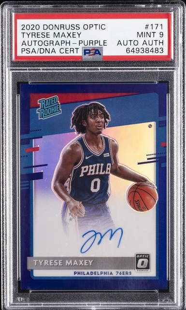 2020 Panini Donruss Optic Auto-Purple #171 Tyrese Maxey RC PSA 9 Auto Authentic